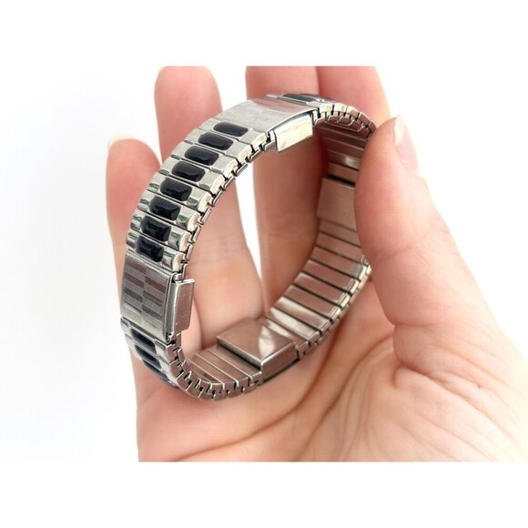 Two Toned 1970's Back Flexible Stretch Elastic Unisex Minimalist Bracelet - Picture 10 of 10